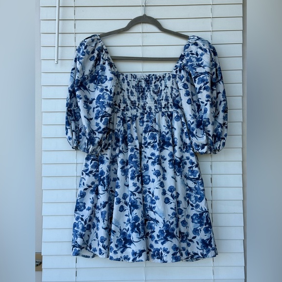 Abercrombie & Fitch Emerson Blue White Floral Puff Sleeve Mini Dress Babydoll S - Picture 11 of 14
